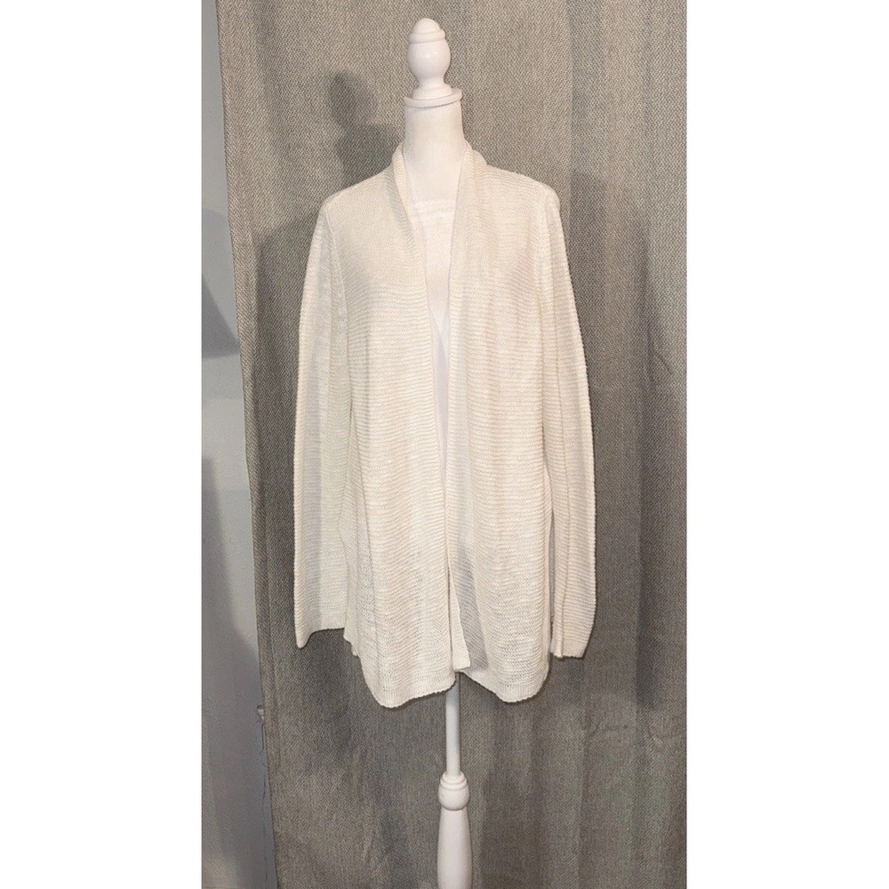 Eileen Fisher Organic Cotton Linen Cardigan White Women's Size M Quiet Luxury
